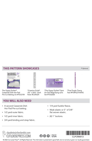 Button Up Casserole Carrier PDF Pattern